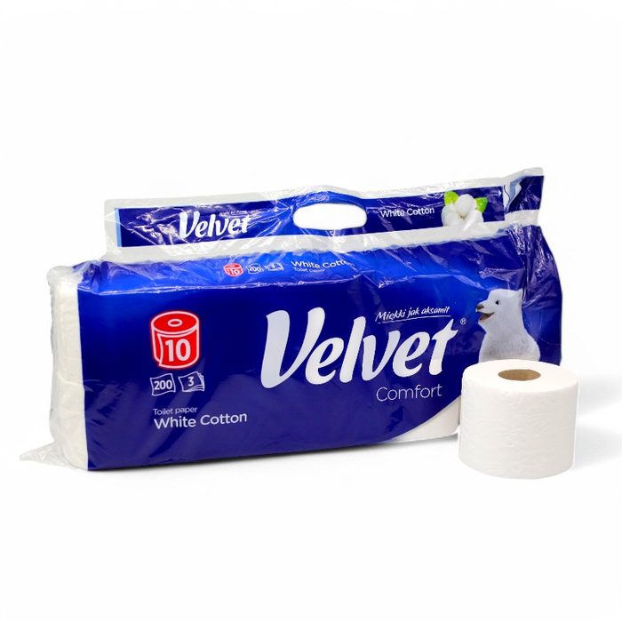 Velvet туалетний папір White Cotton 10 рулонів 3 шари 200 відривів
